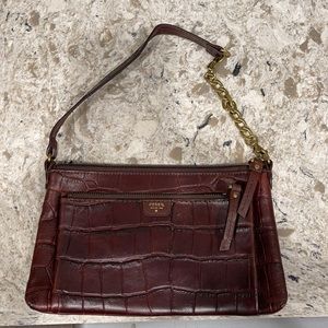 Fossil cowhide leather small shoulder purse- in rust brown